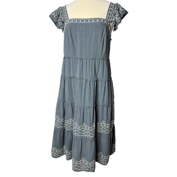 Knox Rose Sundress Size L Tunic Tank Large Blue Embroidered Lined Ruffles - Picture 2 of 12